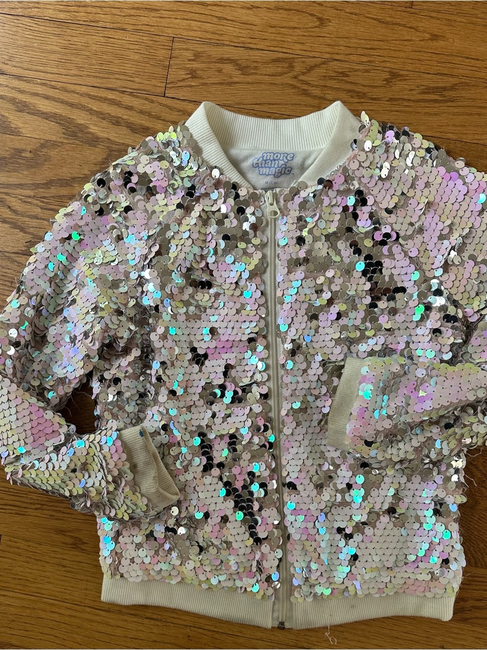 More Than Magic Iridescent Sequin Bomber Jacket - Pink Cream